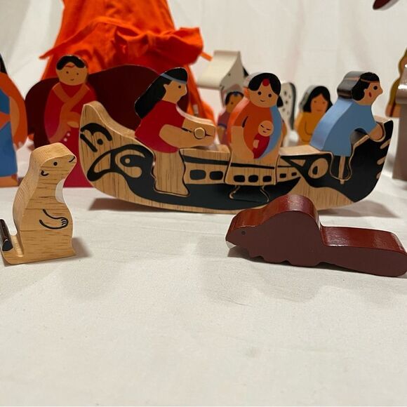 Hand painted indigenous American scene with Animals canoe teepee Buffalo eagle - Picture 12 of 16